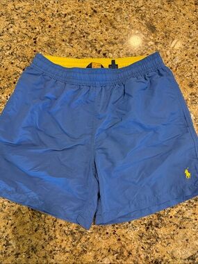 Ralph Lauren Blue Swim Shorts with Yellow Accents
